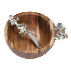 Bol de service rond en bois au design élégant avec poignée en métal pour la maison et les restaurants, bols de service multi-usages - Product Image 1