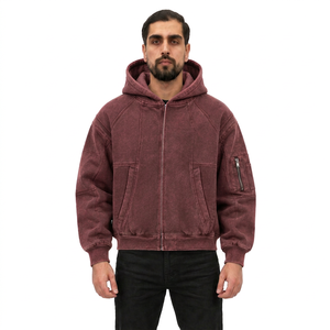 Sweat-shirt à capuche zippé pour homme, couleur unie, en coton French Terry, coupe décontractée, idéal pour l'automne, avec poches, anti-boulochage - Product Image 1