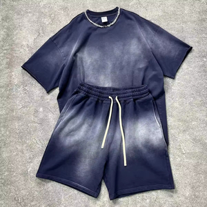 Hot Summer High Quality Men Two Piece Shorts <b>Set</b> Men Suits Acid Wash Cotton 100% T Shirts Jogger Running Stone Wash Shorts <b>Sets</b> - Product Image 3