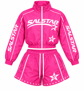 Custom Women’s <b>Pink</b> <b>Tracksuit</b> <b>Set</b> with Crop Windbreaker Jacket & Shorts Sportswear Activewear 2 Piece <b>Set</b> OEM ODM Wholesale - Product Image 1