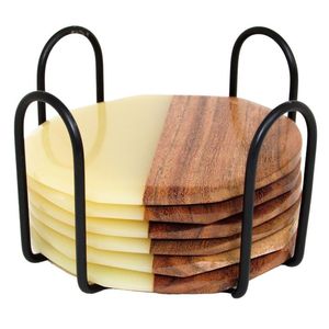 Modern Wood Resin Coaster Set Irregular Shape Non Slip <b>Table</b> <b>Mats</b> For Beverage Protection Artisan Crafted Design - Product Image 5