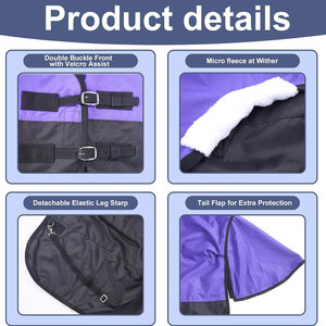Couvertures lourdes respirantes en toile/polaire pour chevaux, chaudes pour l'hiver, avec doublure chaude, pour concours et protection équine - Product Image 3