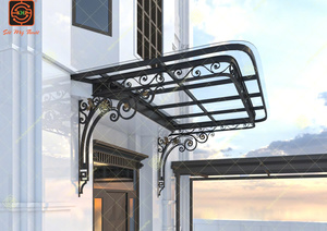 European Iron <b>Canopy</b> With Glass <b>Roof</b> For Villa Entryway Waterproof Outdoor Decorative Metal Awning - Product Image 2
