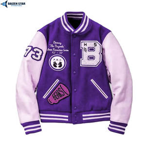 Veste universitaire classique haut de gamme en laine écologique coupe-vent brodée sur le devant, personnalisable pour équipe, style baseball - Product Image 2