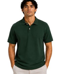Camisa Polo Personalizada para Hombre en Verde Oscuro, Manga Corta, Tela Piqué de Algodón, Diseño Liso Informal, Cuello Clásico, Verano - Product Image 1