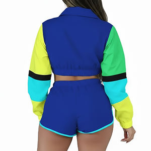 Ensemble veste zippée et short coupe décontractée de haute qualité pour femme, 100 % nylon, coupe-vent, tenue de sport tendance pour l'extérieur - Product Image 3