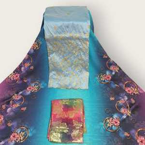 Tela Suiza Dirac de Lujo Verde y Morado con Panel Bordado en Oro para Vestidos de Fiesta Somalíes - Product Image 2