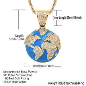 Mens Hip Hop Earth Pendant Silver Charm Necklace <b>Iced</b> <b>Out</b> Globe <b>Chain</b> Rhinestone Bling World Charm Streetwear Moissanite Jewelry - Product Image 3