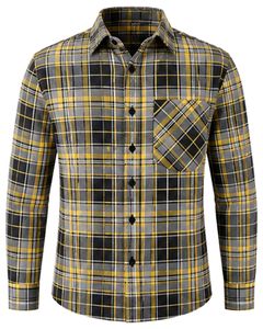 Camisa de Franela a Cuadros Amarilla y Negra Personalizada para Hombre, Corte Ajustado, con Botones, Manga Larga, de Algodón, Estilo Casual - Product Image 2