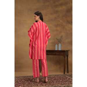 Conjunto coordinado de rayas de algodón para mujer, incluye camisa tipo caftán - Product Image 1