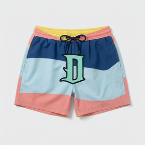 Shorts de Baño para Hombre con Bloques de Color, Logotipo D Bordado, Secado Rápido, Cintura con Cordón Ajustable, Estilo Casual - Product Image 1