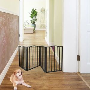 Cancelletto per Cani Autoportante Pieghevole in Legno Marrone a Arco per Porte e Scale - Non Supportato da Struttura, per Animali Domestici e Recinti - Product Image 1