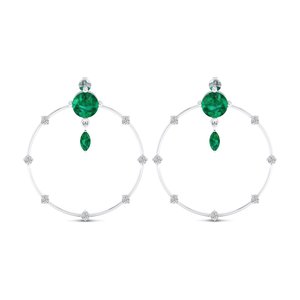 Pendientes de aro minimalistas REYES con esmeralda y moissanita en oro macizo de 14K con cierre de rosca para mujer - Product Image 2