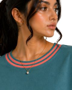Teal Coral Stripe Women Oversized T Shirt Casual Crew Neck Short Sleeve Loose Fit Soft Breathable Summer Streetwear <b>Top</b> - Product Image 6