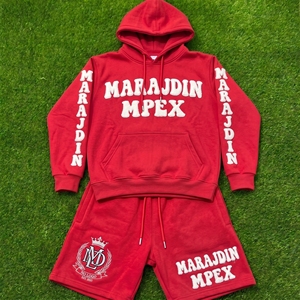 Conjuntos de Sudadera con Capucha y Pantalones Cortos para Hombre con Bordado de Parche de Chenilla Personalizado, Venta al por Mayor, Chándal de Forro Polar Grueso, Ropa Deportiva Urbana, Trajes Jogger de 2 Piezas - Product Image 4