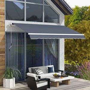 Elegante Tenda da Sole Retrattile per Esterni 12x8 Piedi, Grigio Scuro, Resistente ai Raggi UV e all'Acqua, con Manovella Manuale Estensibile per Terrazze - Product Image 2
