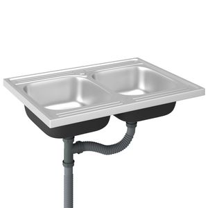 อ่างล้างจานสแตนเลสสีเงินแบบสองหลุม ขนาด 31.5"x23.6"x6.1" - Product Image 4