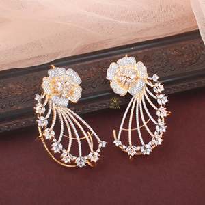 Livia CZ Designer Pearl Drop Earrings-18K Gold Plated Geometric Party Gift - Product Image 4