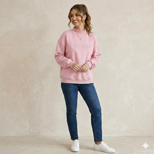 High Quality Fabric Polyester / Cotton Fleece Applique Embroidery Letter Pattern Women's Pullover Mock Neck Sweatshirt - Product Image 2