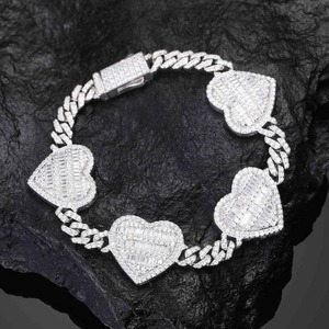 Fashionable <b>Charm</b> Luxury Solid <b>Silver</b> Baguette Heart Cuban Link <b>Bracelet</b> Vvs Clarity Moissanite Diamond <b>Bracelet</b> - Product Image 1