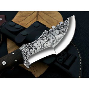 Cuchillo Tracker Burraq DIY de Acero de Damasco Hecho a Mano con Espiga Completa, Mango de Madera de 10 Pulgadas, Funda de Cuero, Regalo de Aniversario OEM - Product Image 5