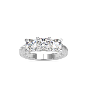 Anillo de aniversario único con diseño de tres diamantes en plata de ley 925 maciza de textura pesada - Product Image 3