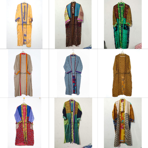 Handmade Silk Patchwork V-neck Drawstring Closure Full Length Soft Breathable Gown Lounge Wear Kimono Party Gown for Women Boho - Product Image 1