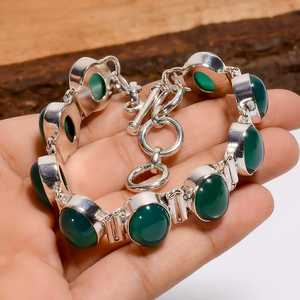 Pulsera de Plata con Gema de Calcedonia Verde en Forma Ovalada, Estilo Vintage, Plata de Ley 925, Joyería Bohemia, Regalo - Product Image 5