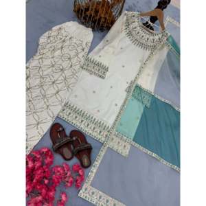 ชุดปาร์ตี้สำหรับผู้หญิงดีไซน์เนอร์เสื้อหรูหรา & พาลาซโซพร้อม dupatta - Product Image 2