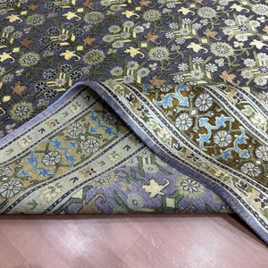 8x10 Ft Hand Knotted Saree Silk Charcoal Black And Olive GreenTraditional Floral Handmade Luxury Area Carpet for Living Room - Product Image 5