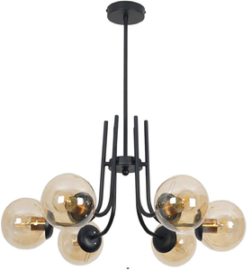 Lustre de plafond moderne et minimaliste noir à plusieurs bras, avec globes en verre ambre chaud, disponible à prix de gros. - Product Image 1