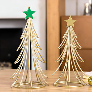 Ensemble d'arbres de Noël classiques décoratifs verts, 2 ornements métalliques, arbres en fil métallique ornés, étoiles de sommet, éclairage LED, intérieur/extérieur, pour les fêtes - Product Image 2