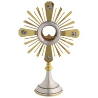 Produit phare : Monstrance en laiton durable, poli et plaqué or, pour la décoration religieuse de la maison et l'usage en église catholique, à poser sur table.