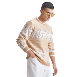Pull en tricot géométrique pour homme, col rond, coupe ample, manches longues, style décontracté automne-hiver - Product Image 3