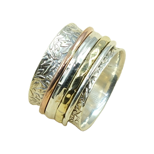 Anillo Giratorio Hecho a Mano de Plata de Ley 925, Latón y Cobre, Anillo Giratorio de Meditación, Anillo Boho Ancho para Aliviar la Ansiedad, Joyería Unisex, Regalo - Product Image 1