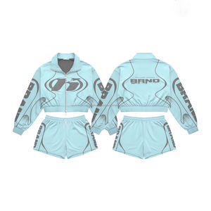 Conjunto de Sudadera Corta y Pantalones Cortos para Mujer, Diseño Sólido y Moderno, Ropa Casual para Exteriores, Impermeable, Ecológica y Personalizable - Product Image 5