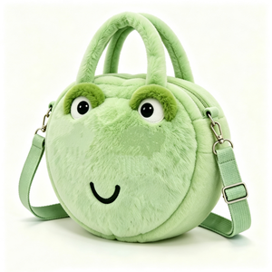 Bolso de peluche con cara de rana verde menta personalizado, bolso de peluche de rana verde menta con ajuste regulable, bolso de peluche con cara de rana bordada - Product Image 1