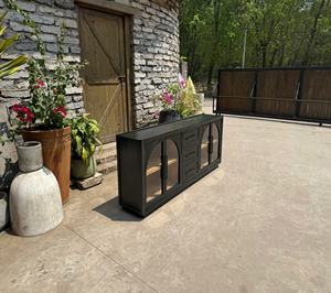 Vintage Luxury Pine Wood Glass Door <b>Cabinet</b> Durable Storage for Living Room. - Product Image 5