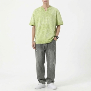 เสื้อยืดโอเวอร์ไซส์สไตล์วินเทจสุดเท่ห์สำหรับผู้ชาย ผ้าฝ้าย 100% ทรงหลวม คอวี ไหล่ตก พิมพ์ลายสกรีน  รักษ์โลก แห้งเร็ว - Product Image 2