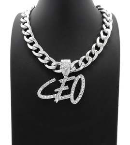 Collares de Plata de Ley S925 con Cadenas Finas Estilo Hip Hop, Colgante de Moissanita con Nombre de CEO, Joyería Personalizable, Ecológica - Product Image 1
