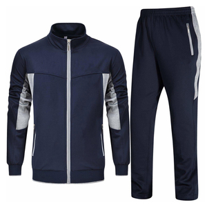 Men's Navy Blue Tracksuit Full Zipper Sporty Sweatshirt And <b>Pants</b> Set With Gray Panels Breathable Regular Fit Autumn Wear - Product Image 1