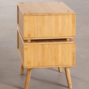 Mesa de Noche de Madera Maciza con 2 Cajones de Tela, Mueble de Dormitorio Moderno con Almacenamiento, Mueble para el Hogar Ensamblado - Product Image 2