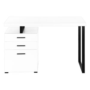 Scrivania Contemporanea da 48 Pollici per Ufficio Domestico con Cassetti di Stoccaggio Sinistro e Destro, Laminato Bianco, Struttura in Metallo Nero - Product Image 6