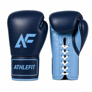 ถุงมือชกมวยหนัง Athlefit แบบผูกเชือก สีน้ำเงิน พร้อมโลโก้ AF สำหรับผู้ใหญ่ รับทำโลโก้ตามสั่ง - Product Image 2