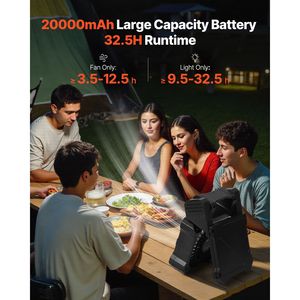 Ventilador Solar Inalámbrico Portátil de 8 Pulgadas con Linterna LED Recargable de 20000 mAh, Panel Plegable de 7 W y Temporizador de 5 Velocidades - Product Image 1