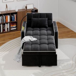 Poltrona letto estraibile in velluto a coste con cuscino, portabicchieri in acciaio inossidabile spazzolato, supporto per telefono e porta di ricarica USB per soggiorno - Product Image 2