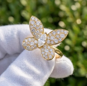 Anillo de Mariposa con Diamante Marquise Cultivado en Laboratorio Sparkledge Creation Luxury E VVS2, Chapado en Oro, Engaste Pavé, Anillo Elegante con Diseño Natural - Product Image 2