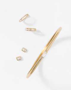 Boucles d'oreilles minimalistes en or massif 14K 18K avec 3 pierres serties en canal, diamants de laboratoire taille baguette, prix d'usine - Product Image 5
