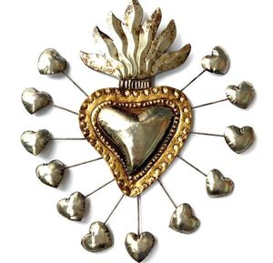 Bulk <b>Hand</b>-<b>Stamped</b> Mexican Tin Sacred Heart Traditional Art Milagros Wall Hanging Decorative Metal Heart Ornament for Boutique - Product Image 6