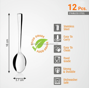 Lot de 12 cuillères en acier inoxydable à prix abordable, finition miroir moderne et luxueuse, pour restaurant et fête, compatibles lave-vaisselle - Product Image 4